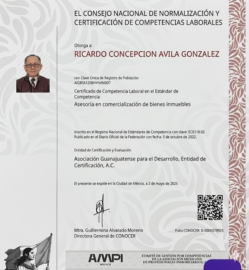 Certificado de competencia laboral de Ricardo Concepción Ávila González